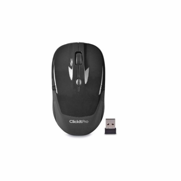 243519 PCT Brands Clickit Pro 24GHz Wireless 4 Button Optical Scroll Mouse USB Receiv