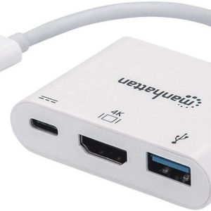 251469 USB C HDMI Converter Male to HDMI USB A USB C Females White
