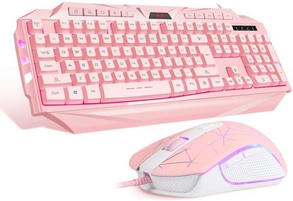 254262 Pink Gaming Keyboard Mouse Combo MageGee GK710 Wired Backlight