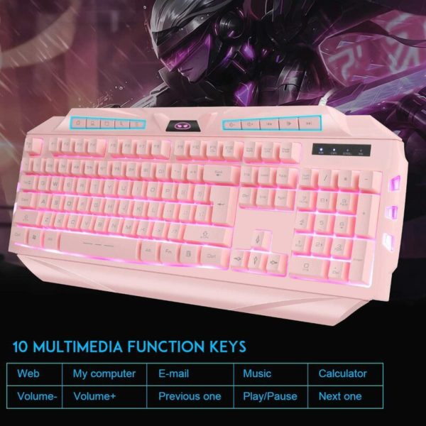 254269 Pink Gaming Keyboard Mouse Combo MageGee GK710 Wired Backlight