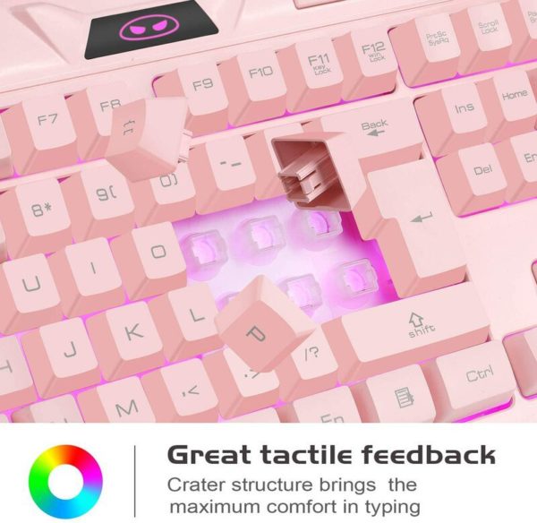 254263 Pink Gaming Keyboard Mouse Combo MageGee GK710 Wired Backlight