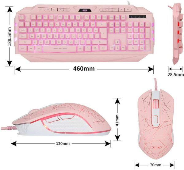 254267 Pink Gaming Keyboard Mouse Combo MageGee GK710 Wired Backlight