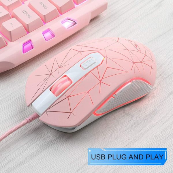 254268 Pink Gaming Keyboard Mouse Combo MageGee GK710 Wired Backlight