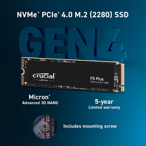 303619 Crucial P3 Plus 4TB PCIe 40 3D NVMe M2 SSD 5000MBs CT4000P3PSSD8