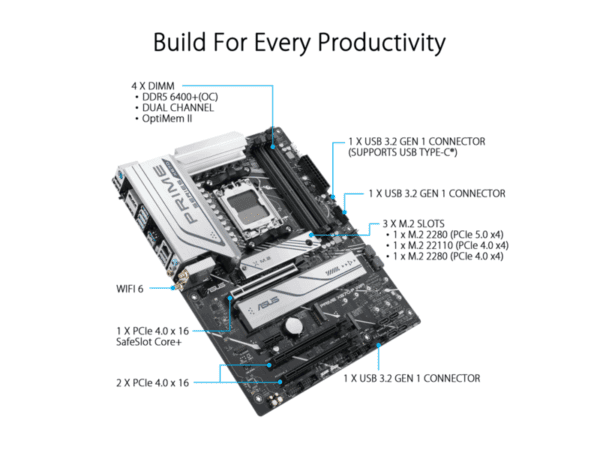 303999 Asus Prime X670 P WIFI Desktop Motherboard AMD X670 Chipset Socket AM5